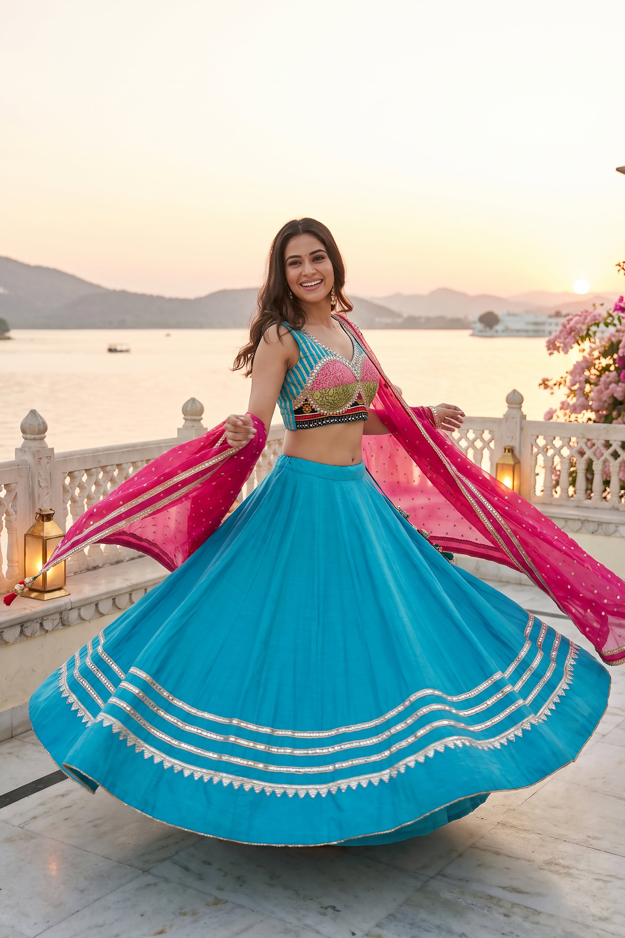 Vibrant Blue Navratri Chaniya Choli Mirror Work | Palkhi Fashion