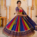 Vibrant Festivity | Blue, Pink, and Green Bandhej Print Chaniya Choli with Mirror Work | Palkhi Fashion
