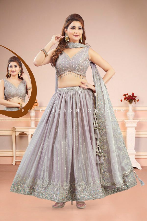 Blush Lilac Lehenga Choli with Elegant Resham Work