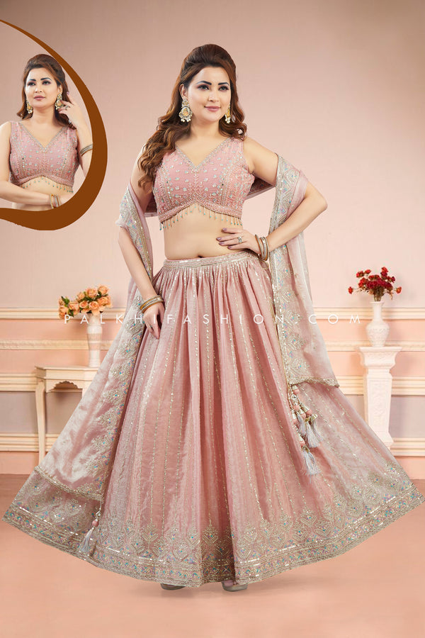 Blush Peach Soft Silk Lehenga Choli with Elegant Resham Work