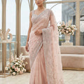 Blush Celeste – Soft Blush Pink Designer Saree with Sequin Floral Hand Embroidery | Palkhi Fashion