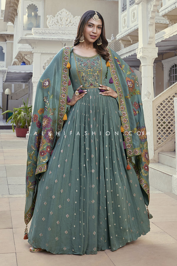 Captivating Teal Green Indian Designer Outfit With Silk Dupatta