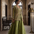 Celadon Grace – Silk Crop Top Palazzo Set with Mirror work Jacket | Palkhi Fashion