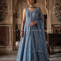 Celestial Frost | Powder Blue Front Slit Indo-Western Lehenga Choli | Palkhi Fashion