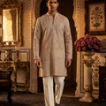 Regal Radiance | Designer Champagne Georgette Mens Kurta Handwork | Palkhi Fashion