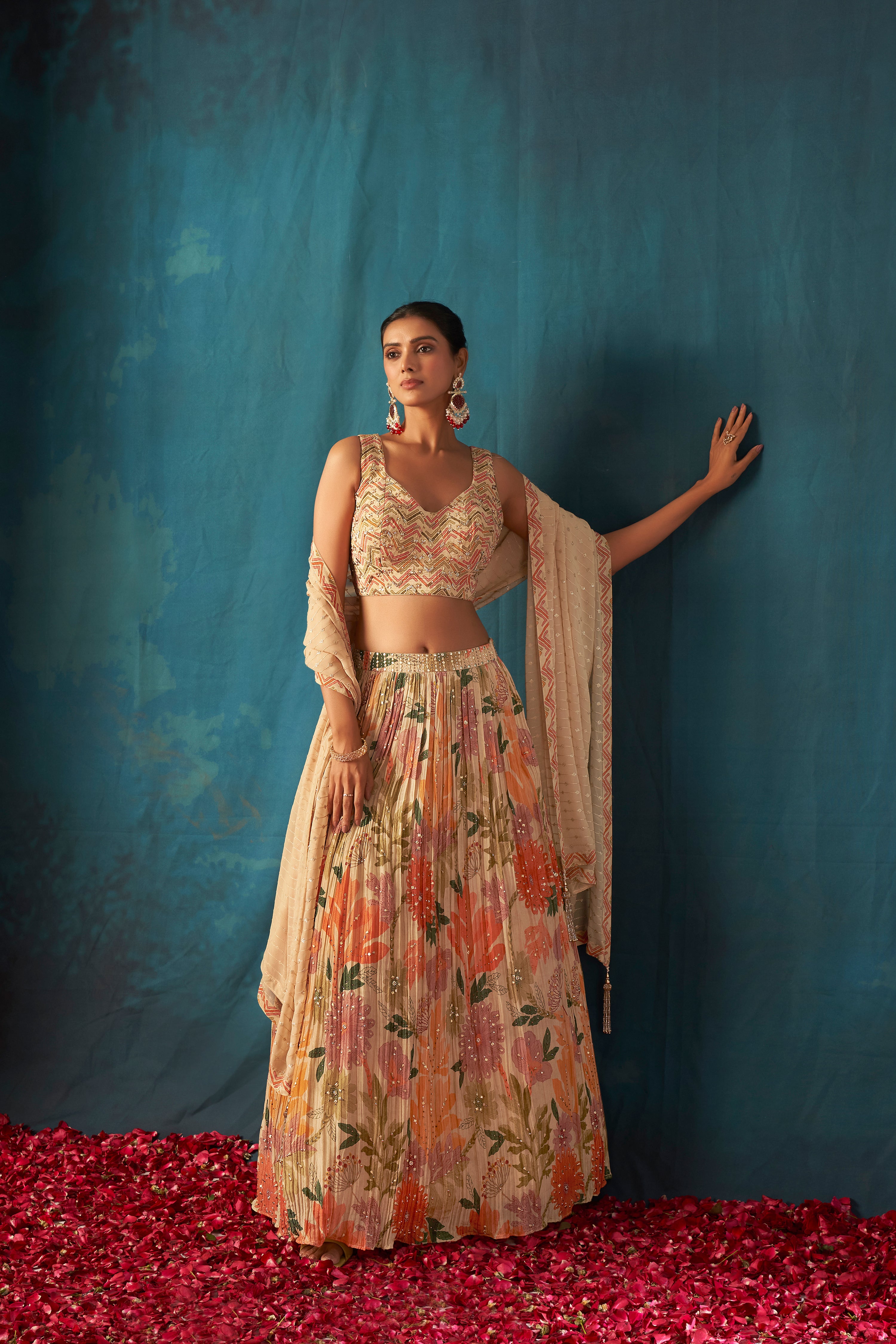 Champagne Floral Lehenga Choli with Elegant Work – Palkhi Fashion