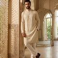 Champagne Radiance | Regal Champagne Embroidered Georgette Kurta Set | Palkhi Fashion