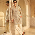 Luminous Grandeur | Champagne Georgette Foil Mirror Kurta Set | Palkhi Fashion