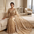 Golden Radiance | Champagne Gold Embellished Designer Saree with Scalloped Border | Palkhi Fashion
