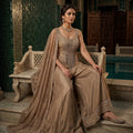 Gilded Radiance | Champagne Gold Crop Top Palazzo Set with Cutdana & Handwork | Palkhi Fashion