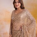 Shimmering Luxe | Champagne Gold Net Saree with Stitched Blouse | Palkhi Fashion