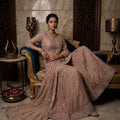 Blush Radiance | Champagne Soft Silk Sharara Set with Mirror Work & Cutdana | Palkhi Fashion