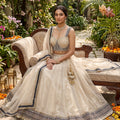 Champagne Radiance | Champagne Organza Corset Lehenga Choli with Embroidered Navy Border | Palkhi Fashion