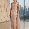 Champagne Radiance – Designer Pre Draped Saree with Couture Crystal Blouse | Palkhi Fashion
