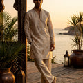Golden Aura | Champagne Tissue Silk Embroidered Kurta Set | Palkhi Fashion