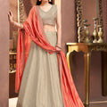 Gilded Sunset | Champagne Gold & Coral Peach Art Silk Lehenga Choli with Cutdana Work | Palkhi Fashion