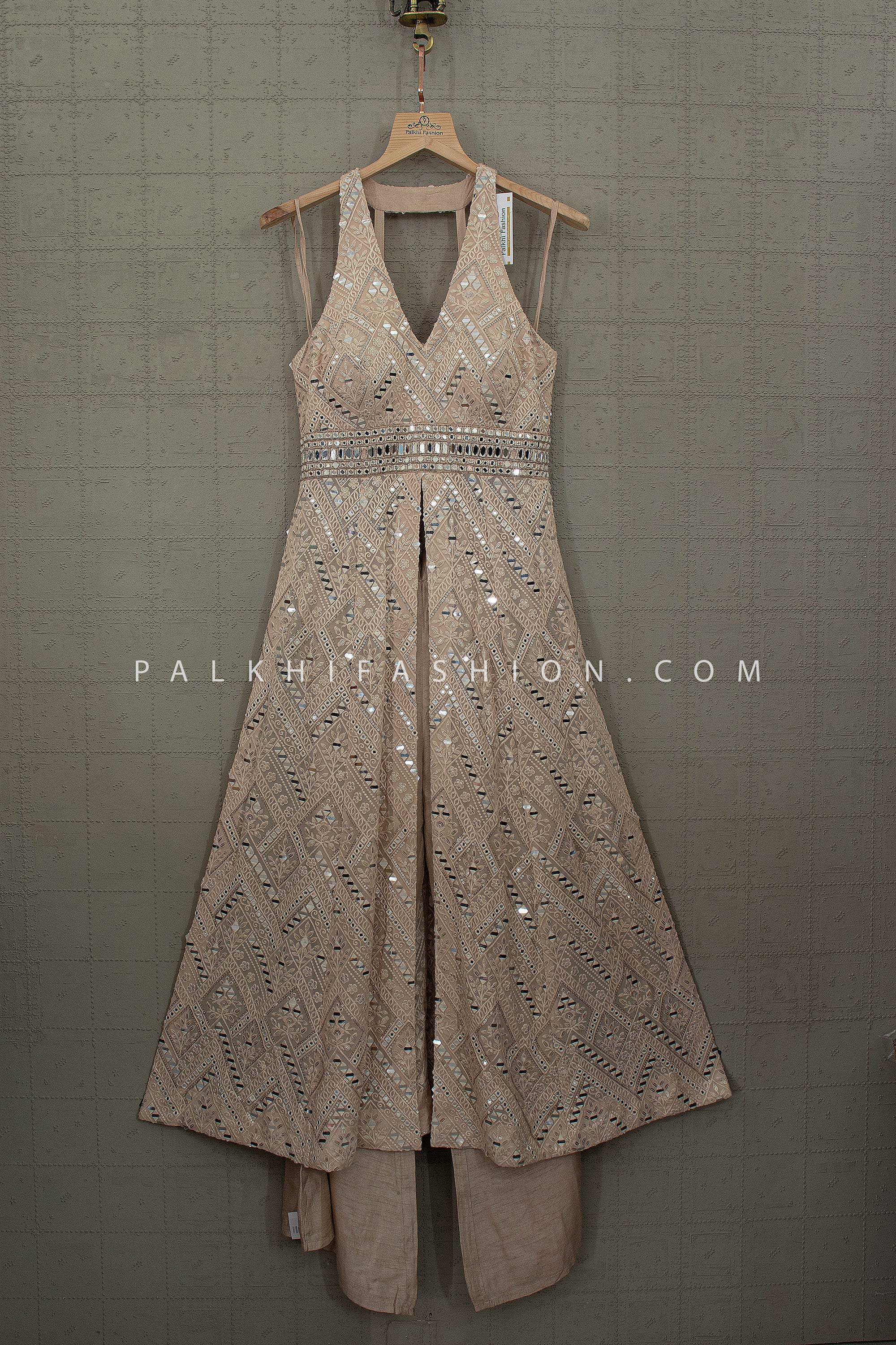 Regal Reflection – Designer Indo Western Palazzo Ensemble with Mirror Work | Palkhi Fashion