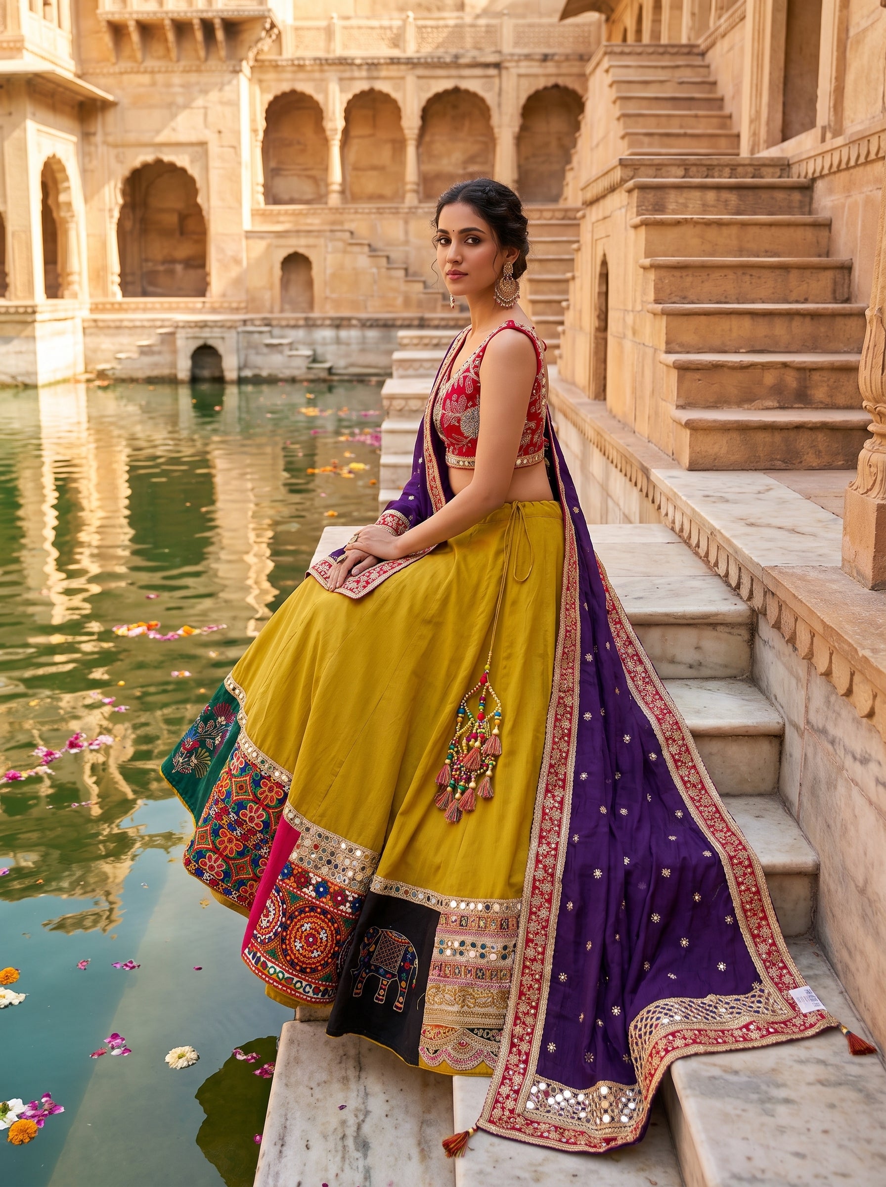 Mustard Patchwork Navratri Chaniya Choli Mirror Work | Palkhi Fashion