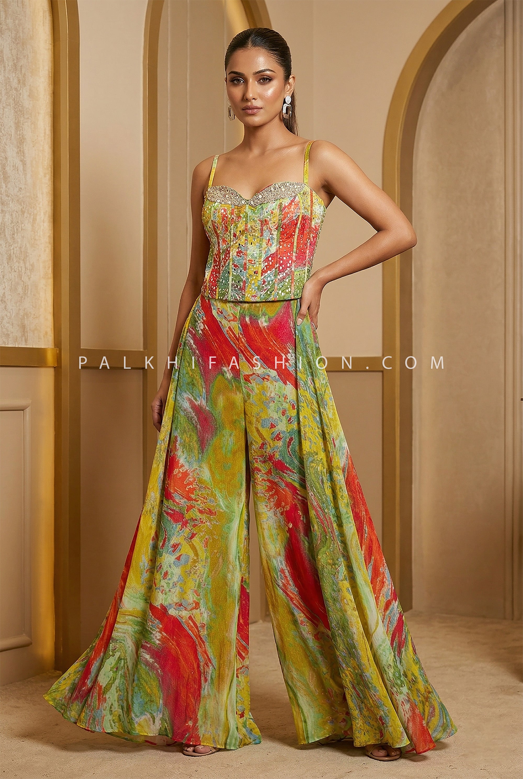 Color Splash Edit – Designer Multicolor Corset & Palazzo Set – Palkhi Fashion
