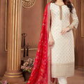 Classic Charm | Cream Silk Straight Suit with Bandhani Dupatta | Palkhi Fashion