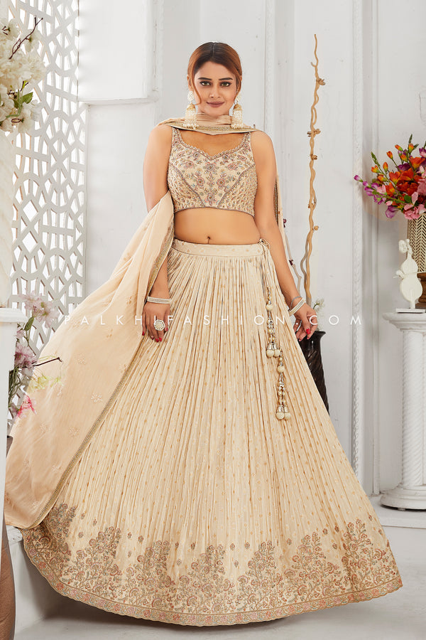 Cream Tissue Lehenga Choli With Elegant Work