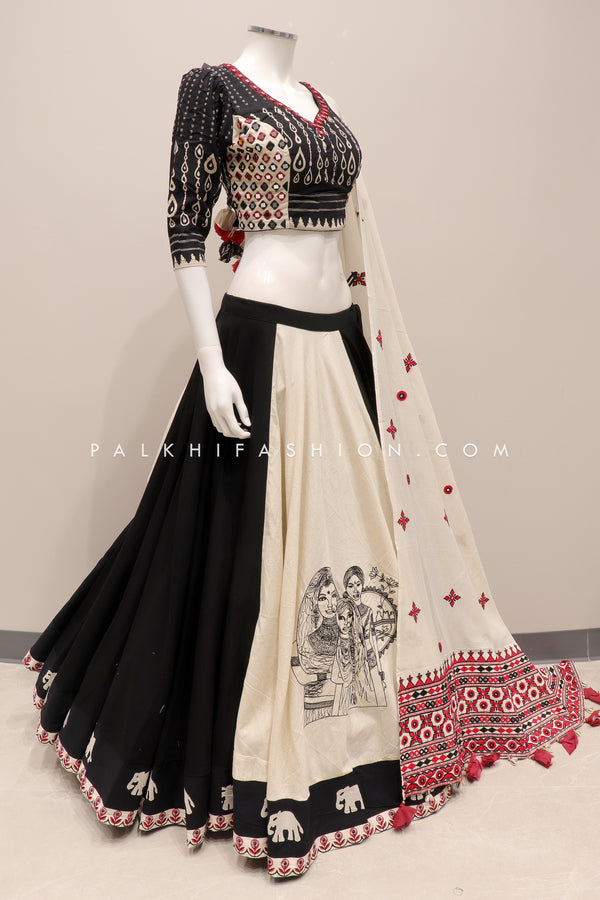 Cream & Black Elegance: Timeless Designer Chaniya Choli