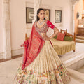 Heritage Elegance | Cream & Crimson Red Silk Lehenga with Bandhej Dupatta | Palkhi Fashion