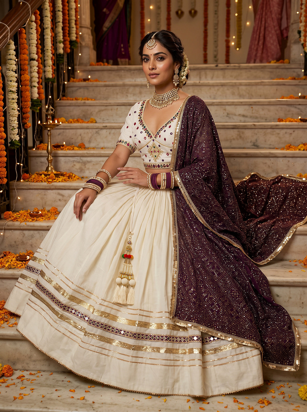 Festive Radiance | Traditional Cotton Chaniya Choli with Embroidered Dupatta | Palkhi Fashion