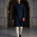 Midnight Majesty | Regal Dark Blue Men's Kurta Pajama with Resham Work | Palkhi Fashion