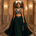 Emerald Allure | Dark Green Georgette Lehenga Choli with Choker Dupatta & Handwork | Palkhi Fashion