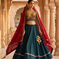 Dark Teal Navratri Chaniya Choli Mirror Work | Palkhi Fashion
