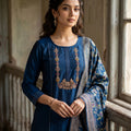 Sapphire Elegance | Designer Blue Silk Salwar Kameez with Cutdana Embroidery | Palkhi Fashion