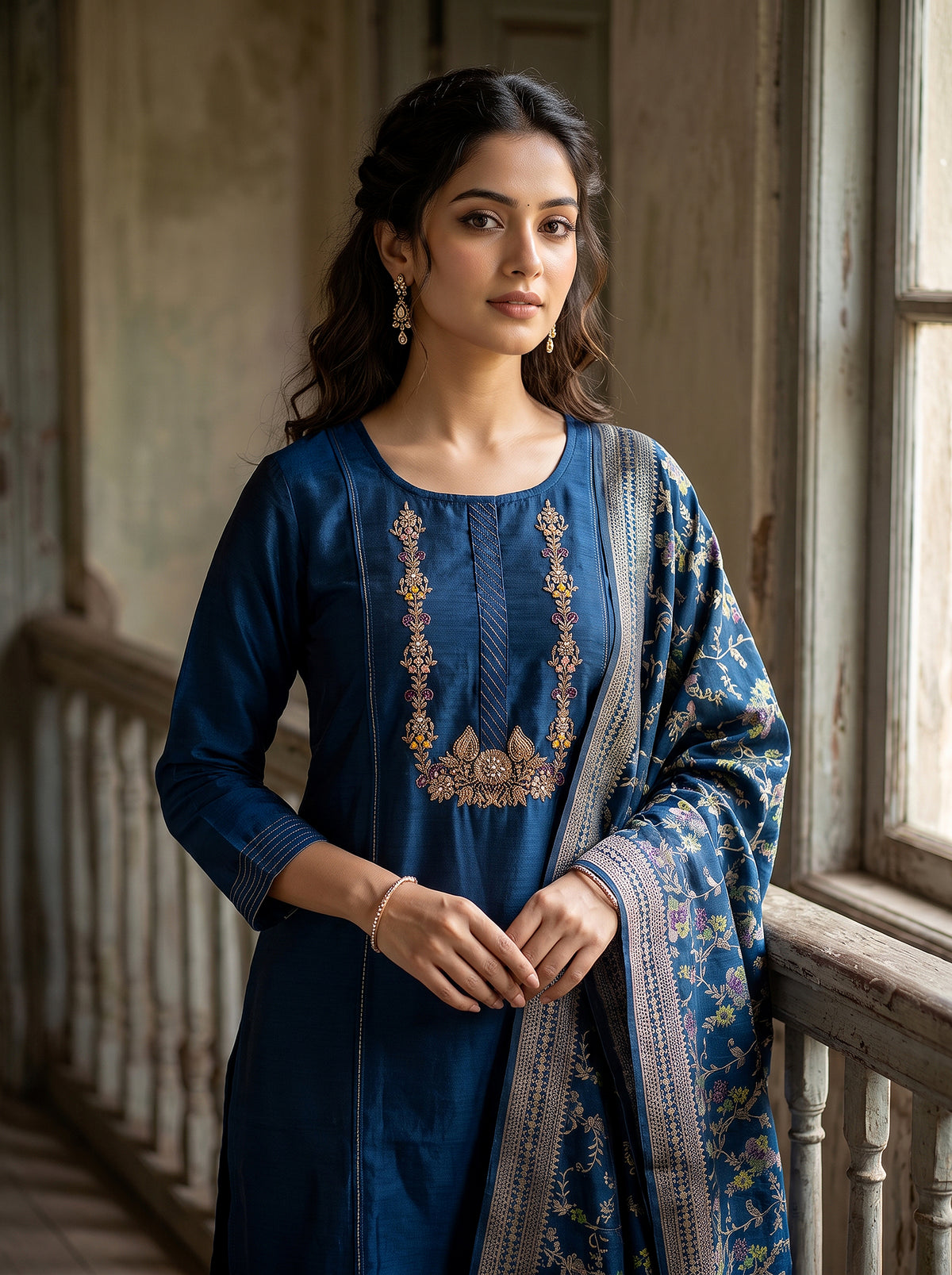 Sapphire Elegance | Designer Blue Silk Salwar Kameez with Cutdana Embroidery | Palkhi Fashion