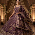 Regal Heritage | Deep Plum Wedding Guest Anarkali Suit with Cutdana Work | Palkhi Fashion