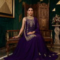 Regal Radiance | Deep Purple Georgette Palazzo Kurta Set with Cutdana Work | Palkhi Fashion