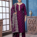 Elegant Glow | Wine Silk Straight Suit with Embroidered  Dupatta | Palkhi Fashion