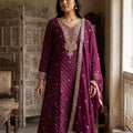 Regal Elegance | Deep Wine Bandhani A-Line Salwar Kameez with Aari Embroidery | Palkhi Fashion