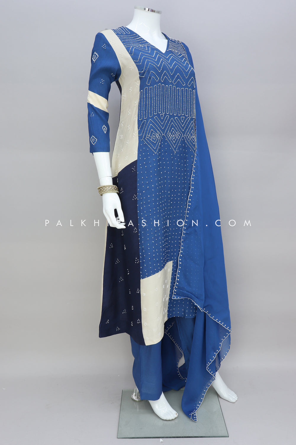 Pacific Blue cotton embroided party wear ladies suit online with fancy  dupatta