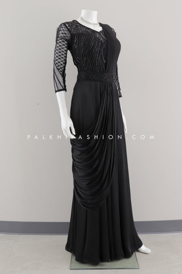 Designer Black Indo-western Dress with Intricate Handwork