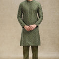 Designer Mehndi Green Kurta Pajama Set with Intricate Work – Palkhi Fashion