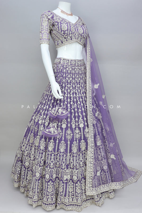 Designer Lilac Color Lehenga Choli With Exquisite Work