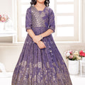 Designer Lilac Silk Gown for Girls with Elegant Silk Weaving