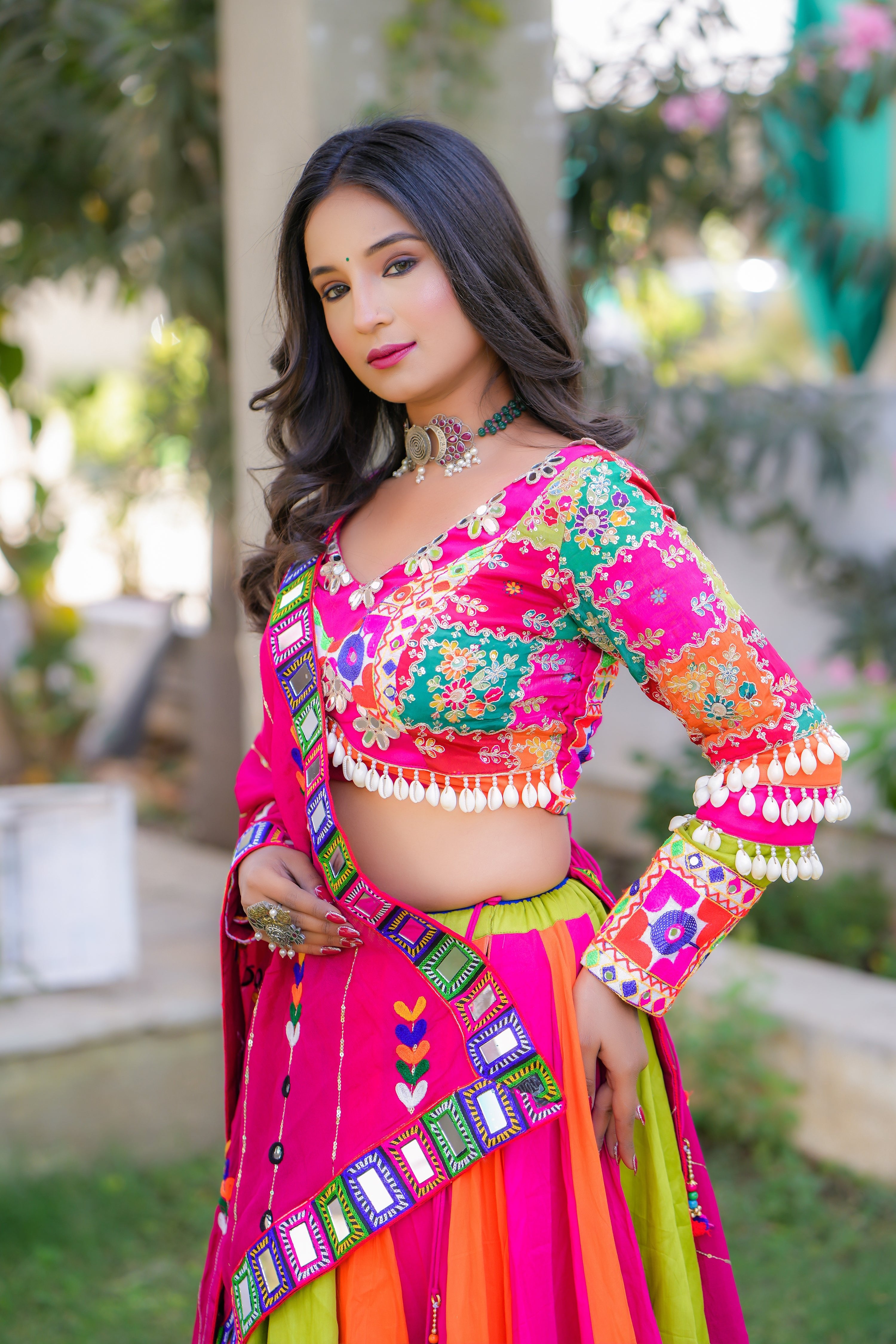 Designer Multi Color Navratri Chaniya Choli Set With Attractive Work