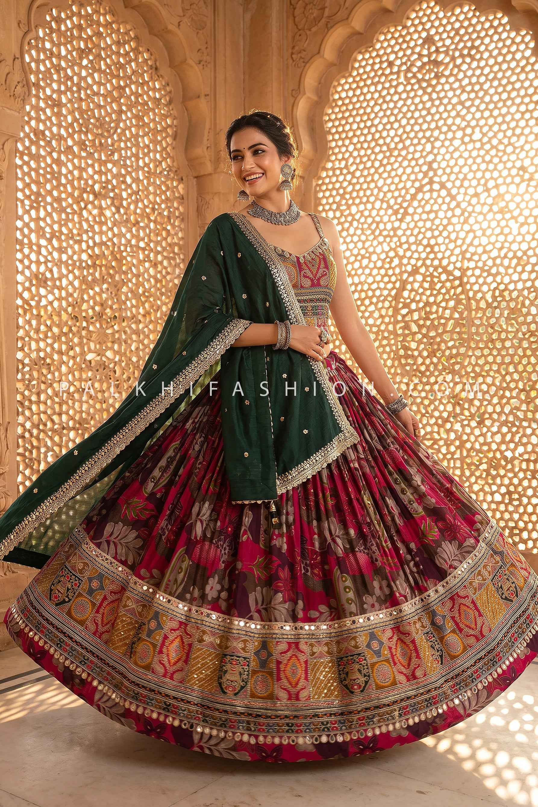 Festival Grace – Floral Navratri Chaniya Choli with Mirror Embroidered Blouse | Palkhi Fashion