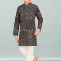Dusty Black Cotton Boys Kurta Pajama with Bandhani & Prints – Palkhi Fashion 