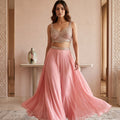 Pink Radiance | Stunning Dusty Pink Georgette Mirrorwork Palazzo Set  | Palkhi Fashion