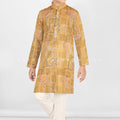 Elegant Beige Boys Kurta Pajama Set with Regal Prints - Palkhi Fashion 