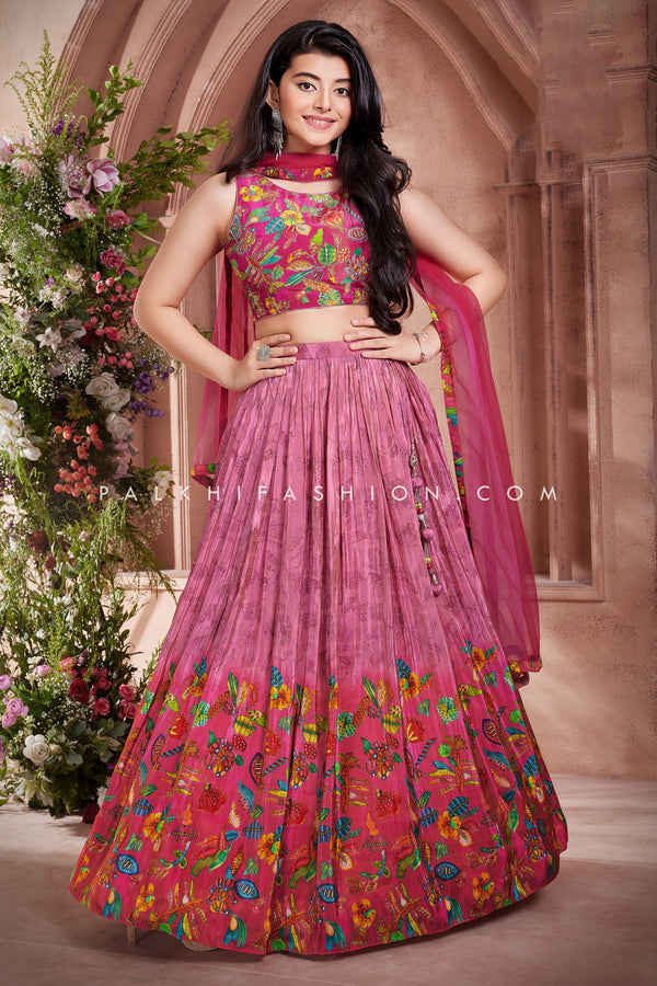 Elegant Light Pink Lehenga Choli | Soft Printed Silk | Palkhi Fashion Girls