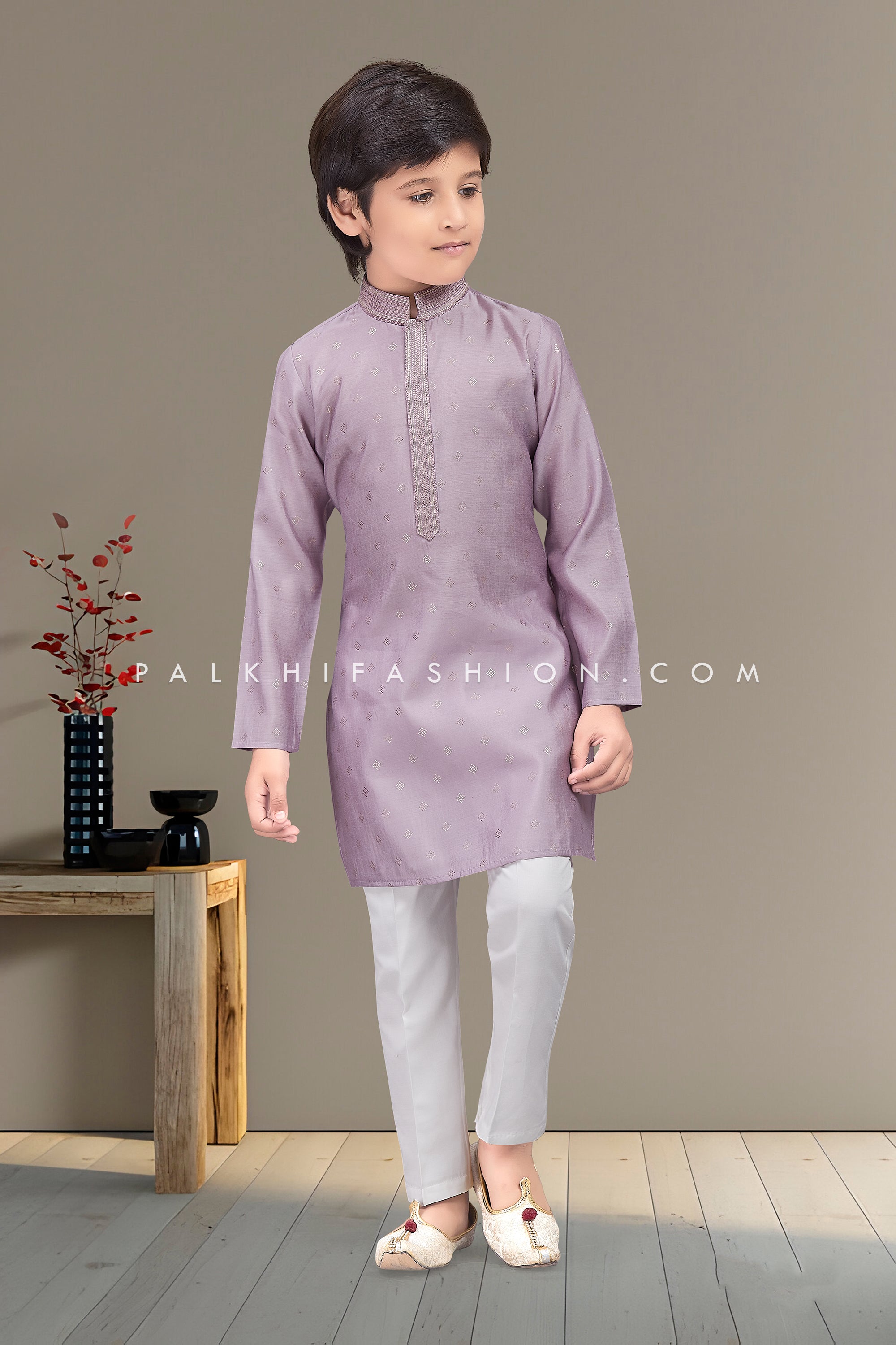 Elegant Lilac Boys Cotton Silk Kurta Pajama Set – Palkhi Fashion 