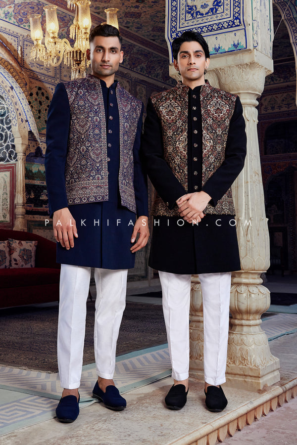 Elegant Men’s Jacket Kurta Set with Resham Embroidery | Palkhi Fashion